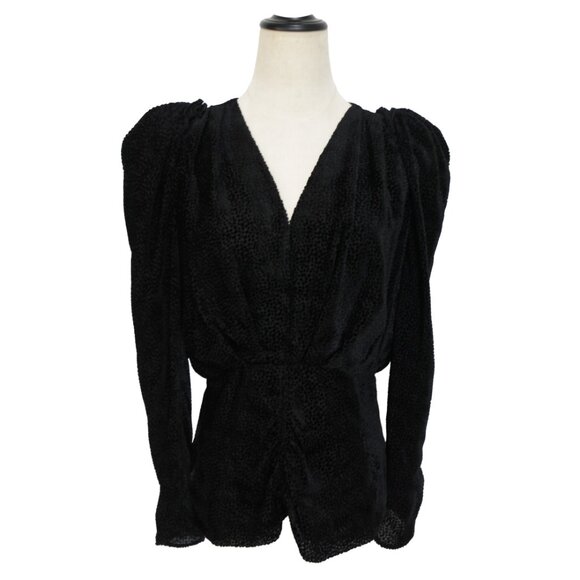 ISABEL MARANT Black Silk Viscose MARLIN Burnout Polka Dot Ruched Top 38 - Picture 4 of 11